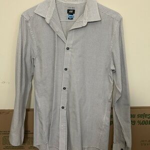 H&M Easy Iron Mens‎ Long Sleeve Button Down Dress Shirt Grid Pattern